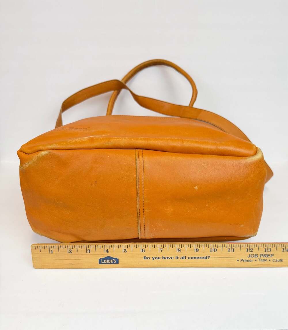 LL Bean Vintage 70s 80s Tan Leather Boat Tote Bag Satchel Brown Top Handle Strap - Picture 6 of 8